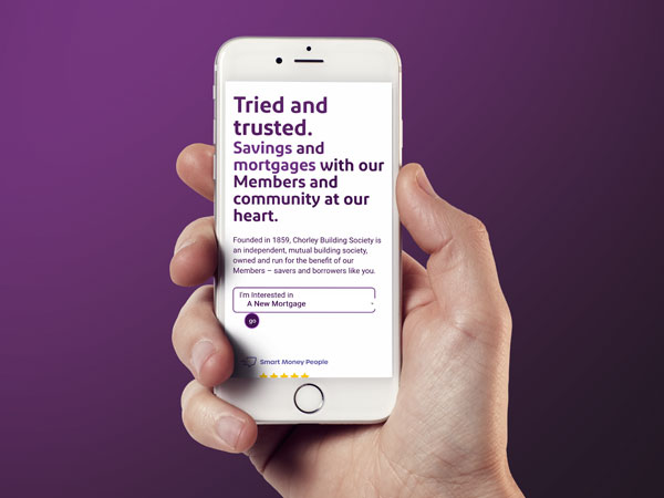 Chorley Building Society website being viewed on a mobile phone