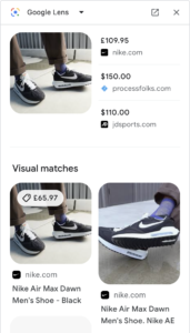 Searching for Nike Air Max using Google Lens