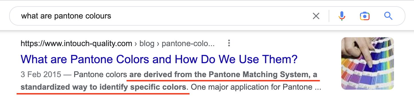 What are pantone colours: Example of passage indexing